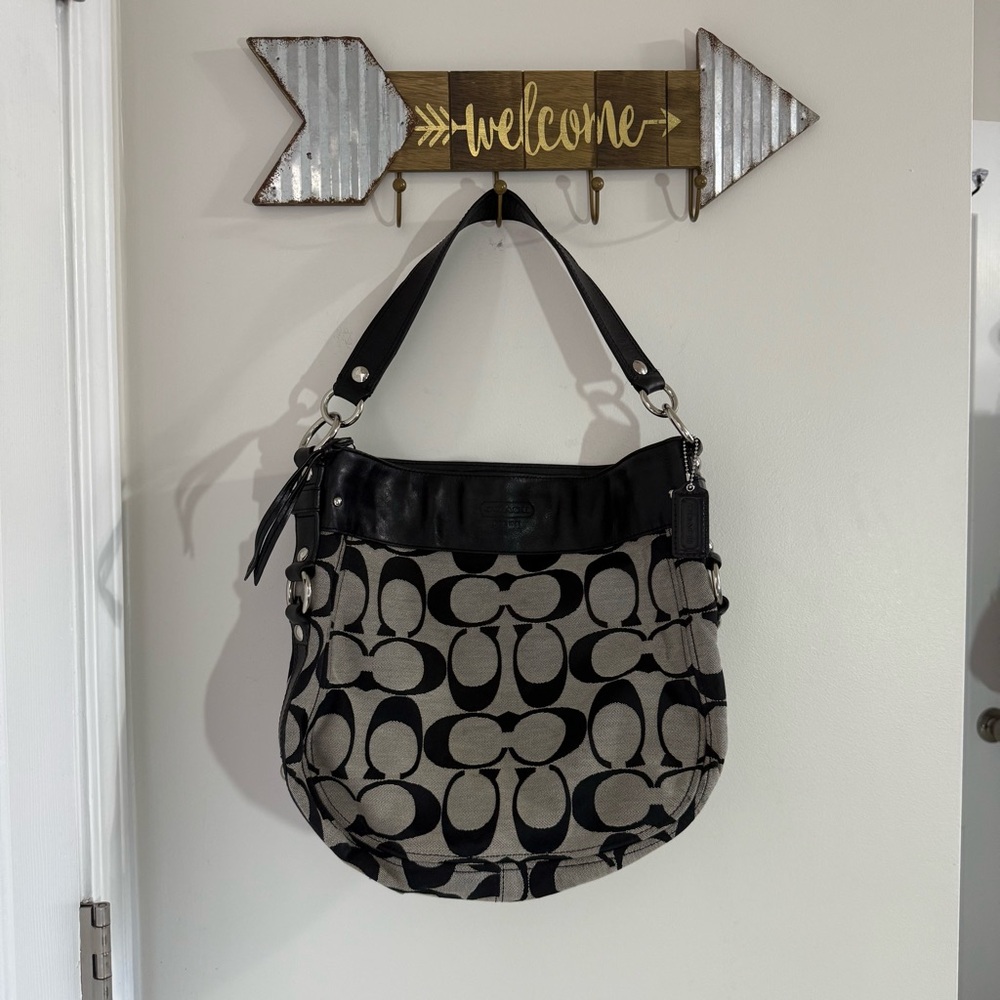 Coach Black and Cream Signature Shoulder Bag